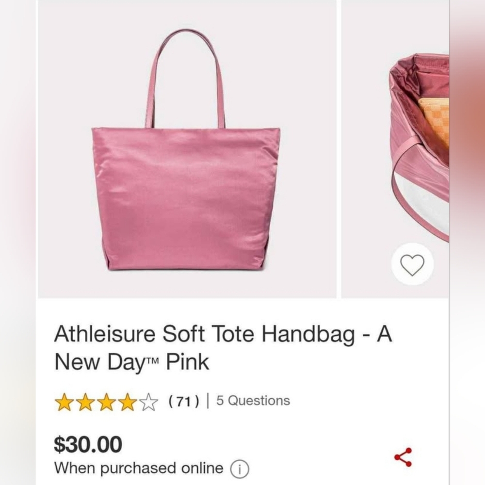 Mauve pink athleisure soft tote purse a new day target brand